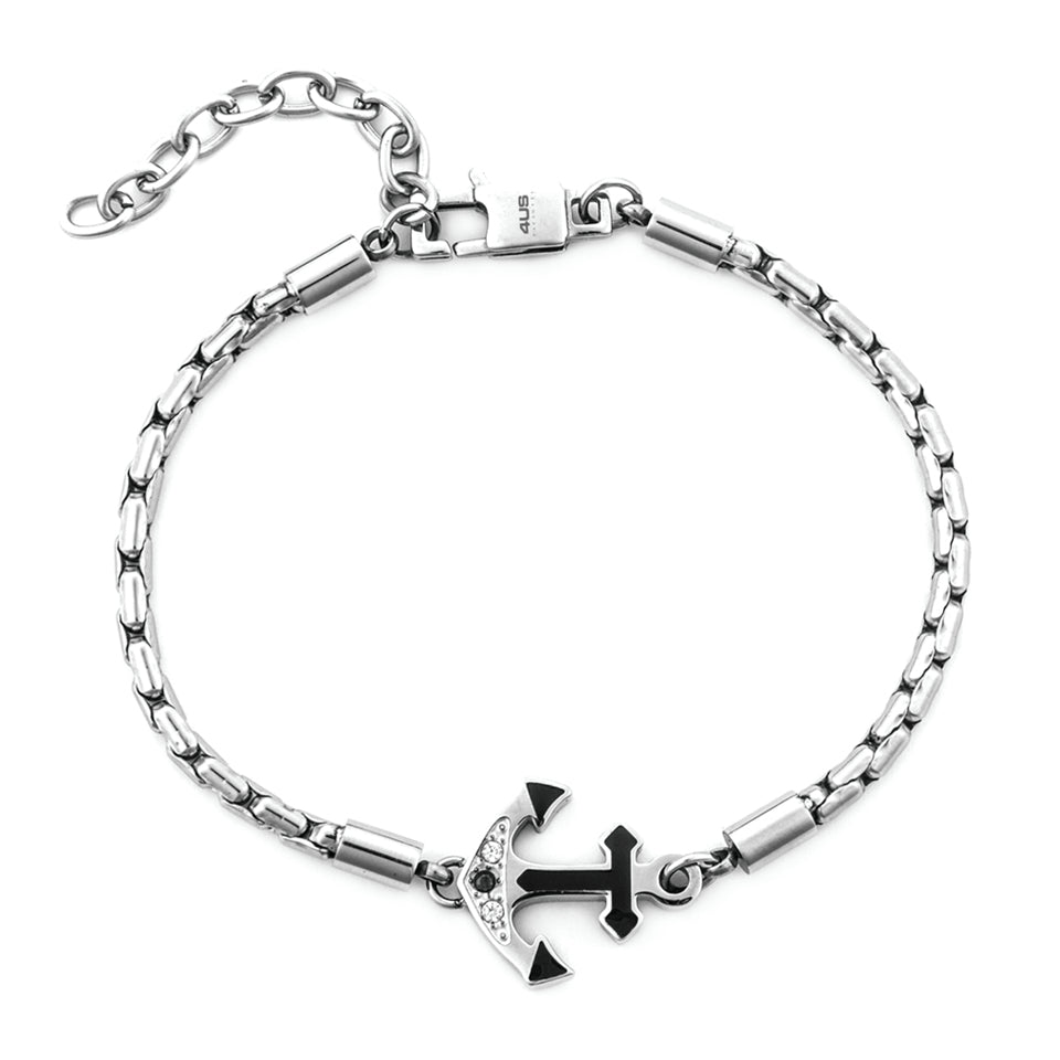 Bracciale Uomo 4US Cesare Paciotti Acciaio Smalto Nero Ancora 4UBR7522