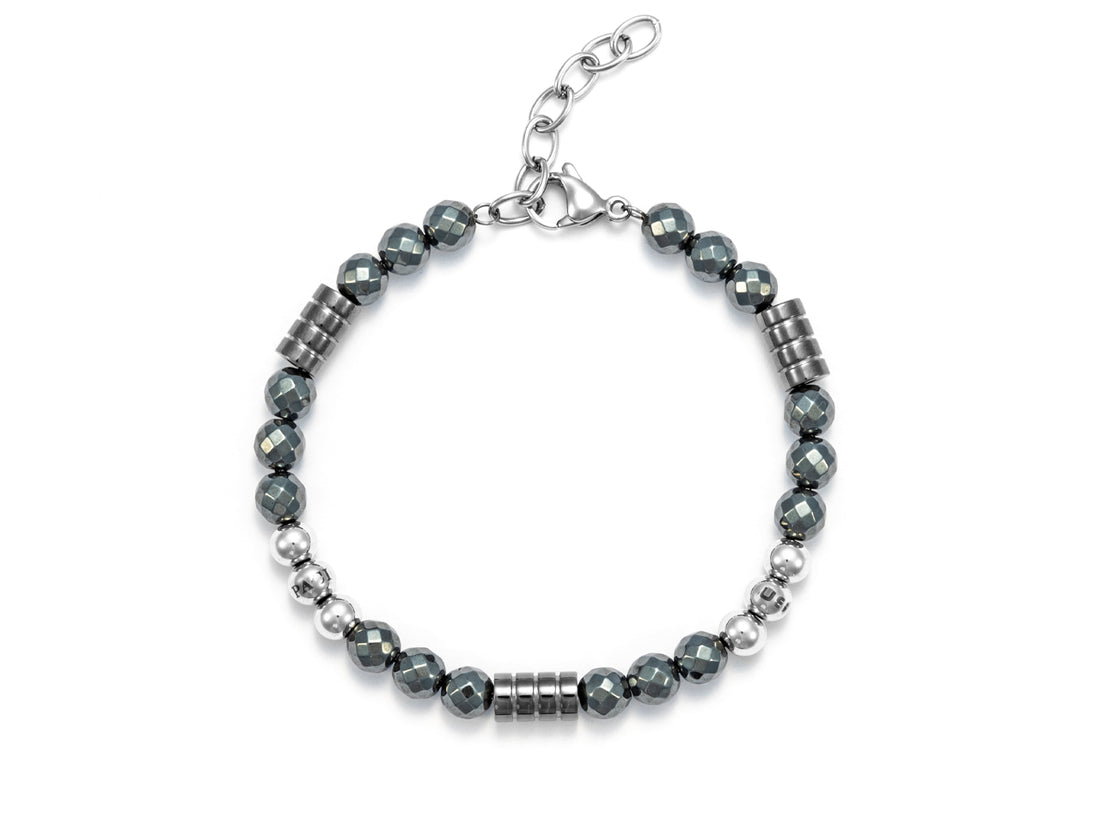 Bracciale Uomo 4US Cesare Paciotti Acciaio Biglie Ematite Cilindri Neri 4UBR5626