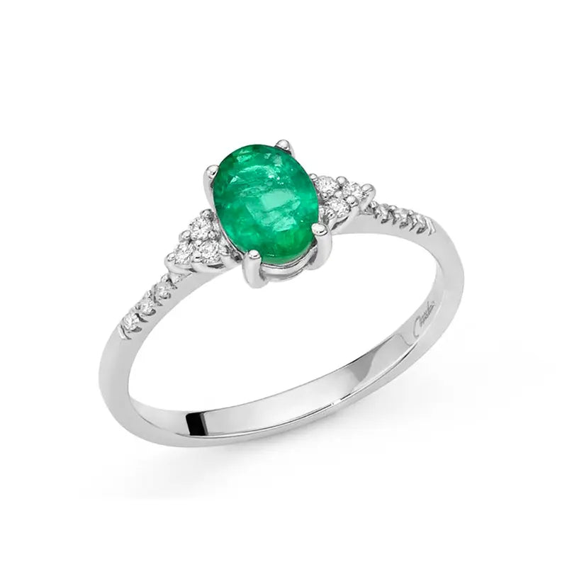 Anello Donna Miluna Oro Bianco 18 KT Diamanti Smeraldo naturale ovale LID3542
