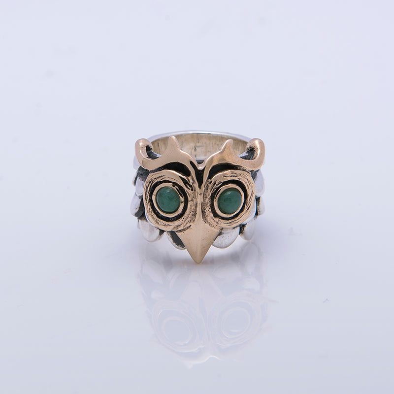 Anello Donna Nemoris Argento 925 Civetta smeraldo  HAS03S Misura 16