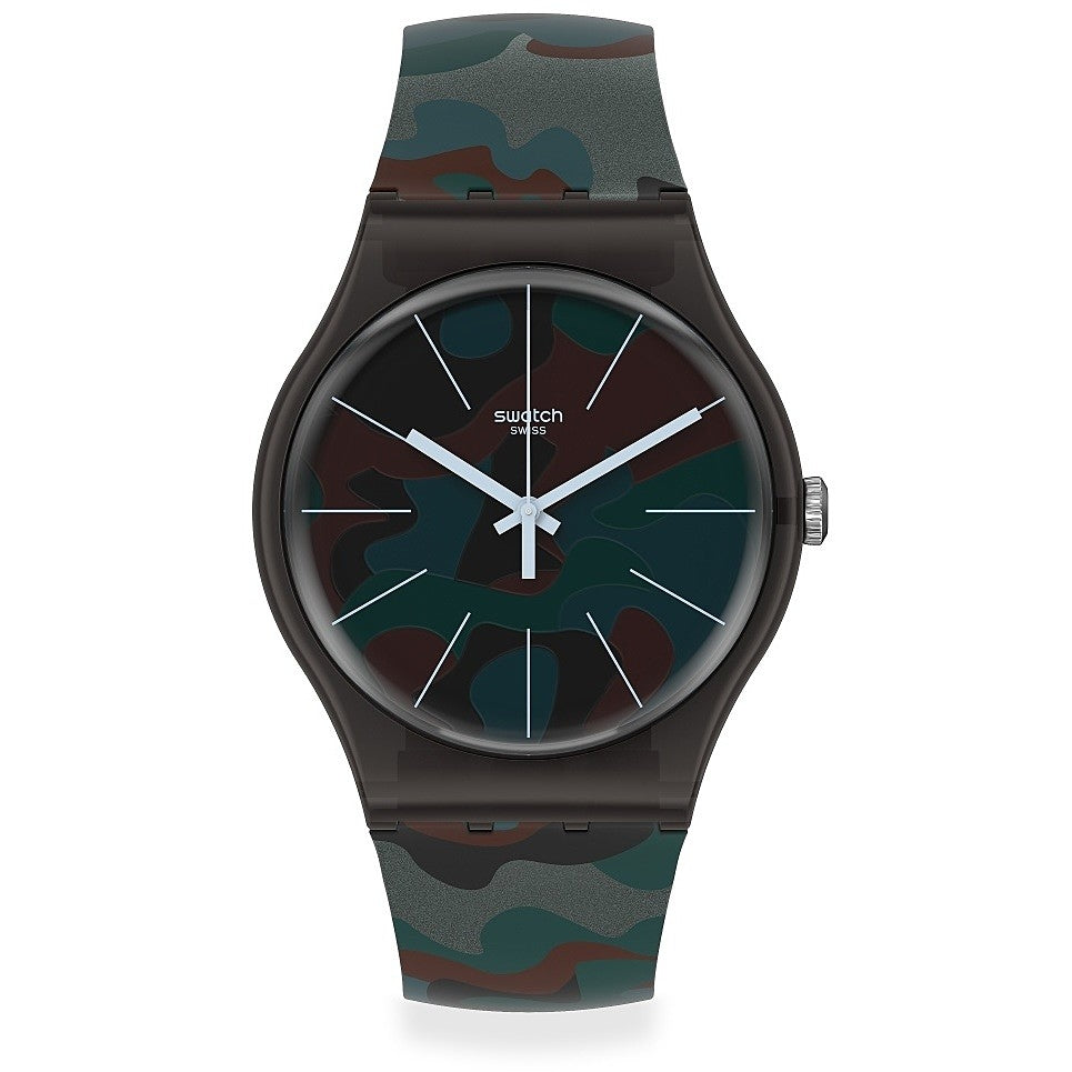 Orologio uomo Solo Tempo Indici Silicone Camouflage Verde Swatch SUOB178