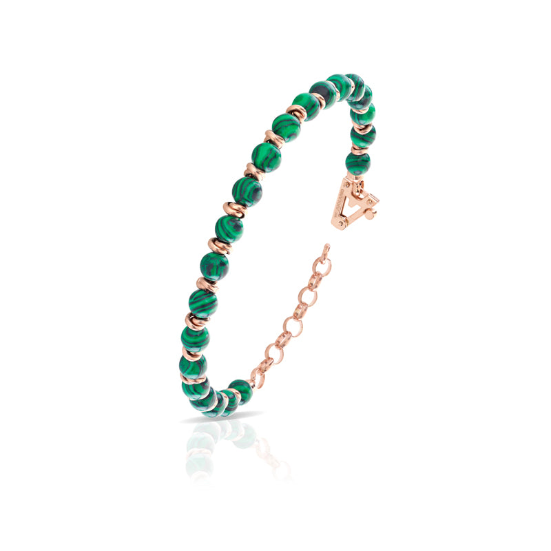 Bracciale Uomo Arkano Biglie Malachite Argento 925 Rosè Diamante Nero ABRT2