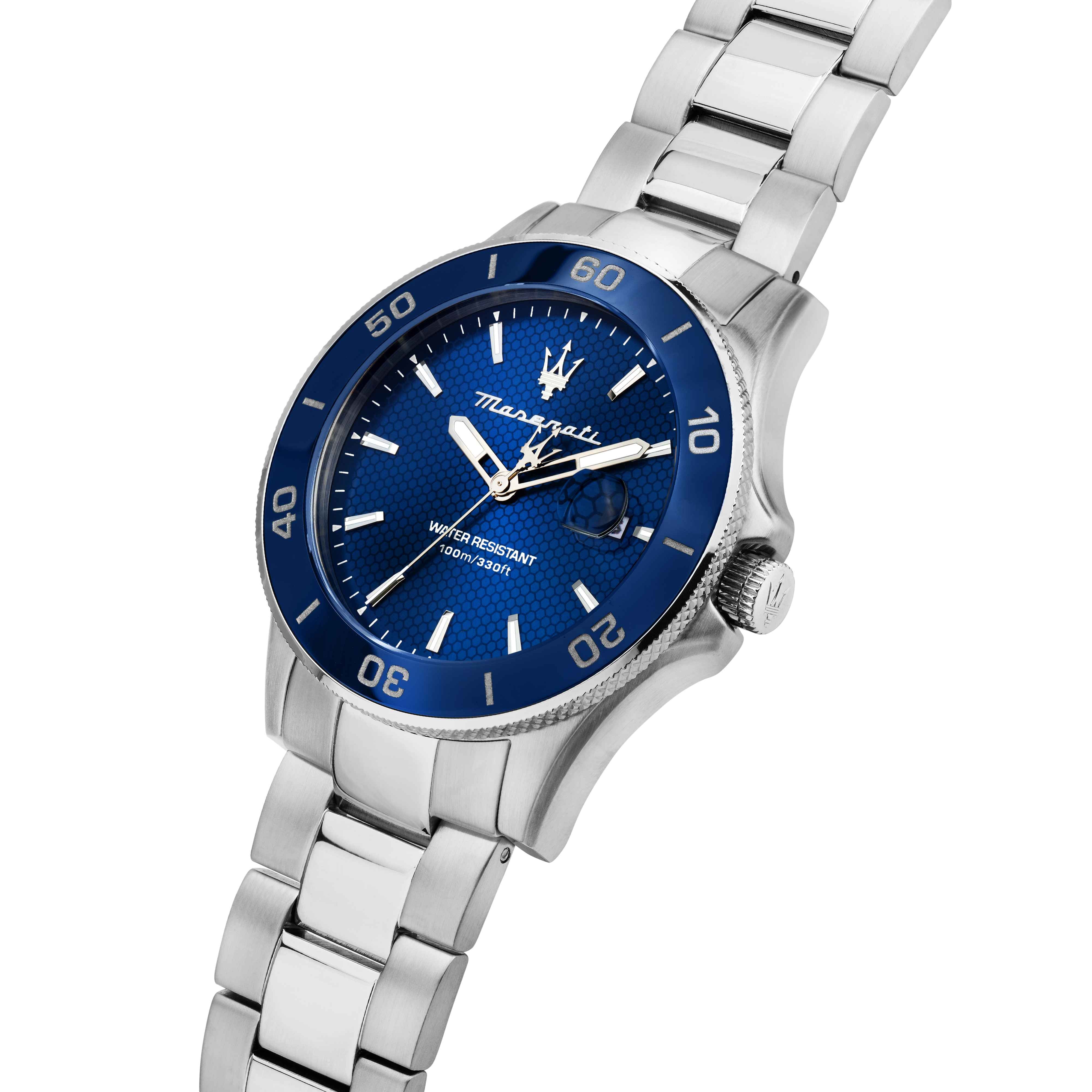 Orologio Uomo Maserati Acciaio Lucido Quarzo Solo Tempo Blu Data 100 M R8853100036
