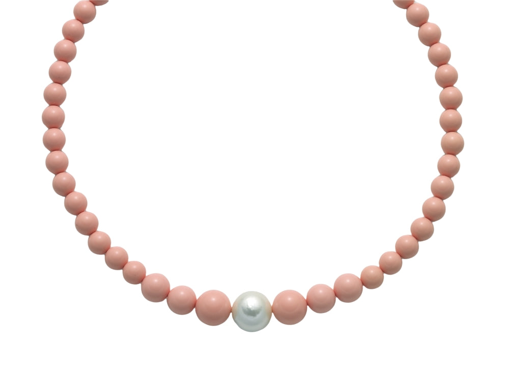 Collana Donna Argento 925 Miluna Perla Pasta Di Corallo Rosa 9,5-10 mm PCL5317
