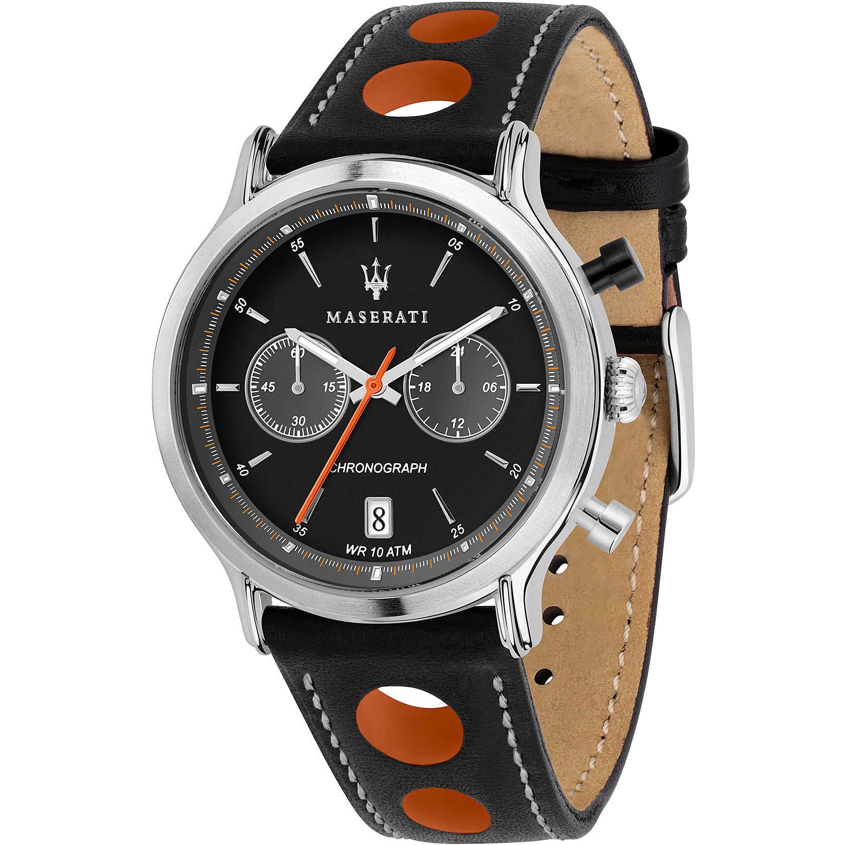 Orologio Uomo Acciaio Maserati Cronografo Legend Data Nero Arancione R8851138003