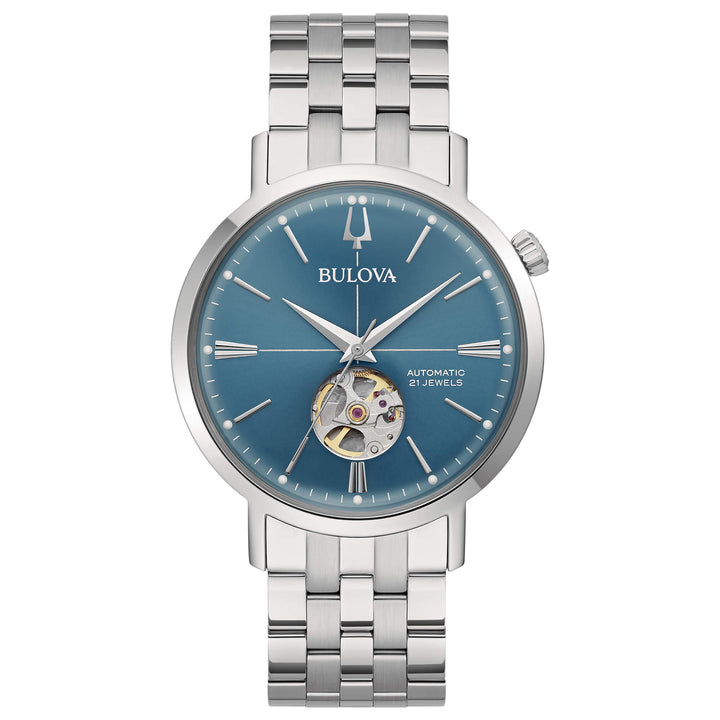 Orologio Uomo Bulova Automatico Aereojet Acciaio Satinato Lucido Azzurro 96A277