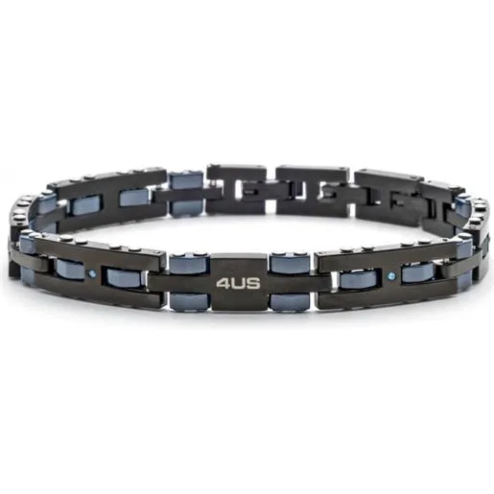 Bracciale Uomo 4US Cesare Paciotti Acciaio in pvd nero con Maglia Talloni Ceramica Blu  4UBR5595