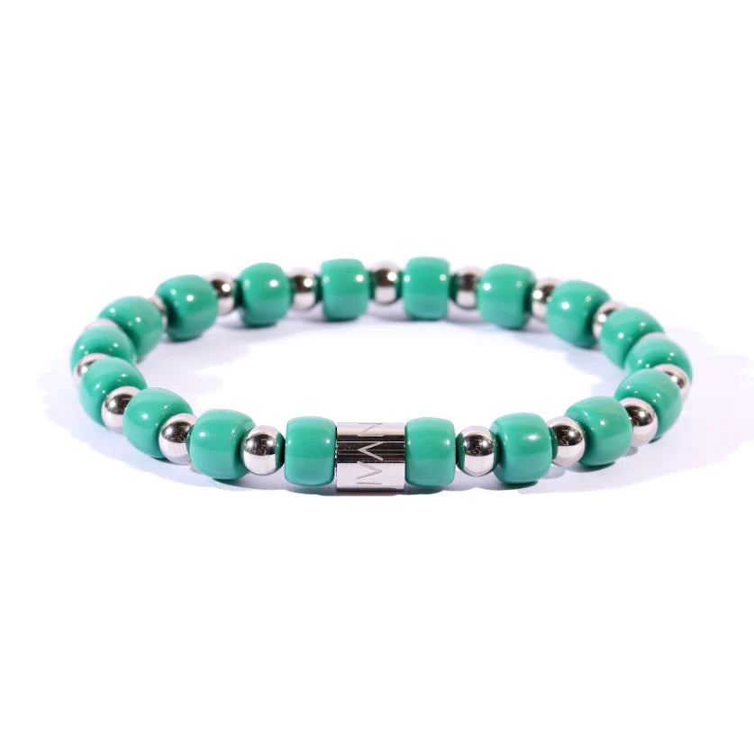 Bracciale Uomo Ivan Basile Elastico Acciaio Pietra Ceramica Verde Acqua LV_16-M
