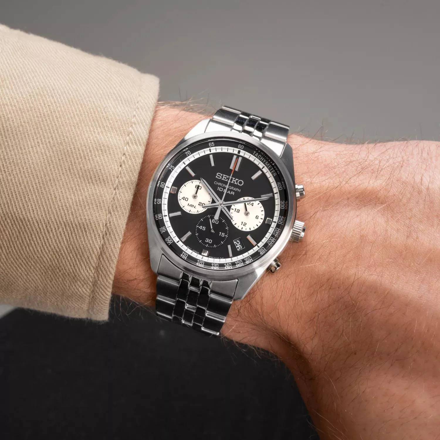 Orologio Uomo Seiko Sport Acciaio Quarzo Cronografo Nero Bianco Data SSB429P1