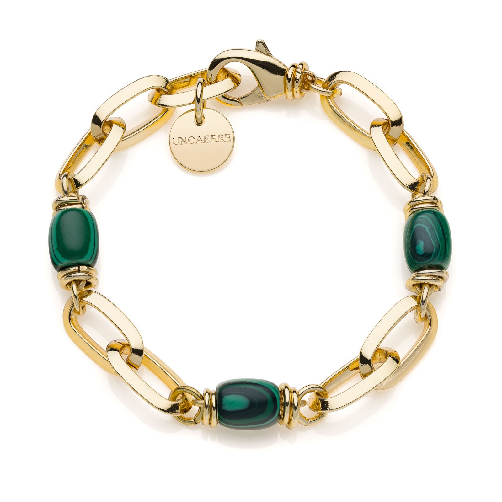 Bracciale Donna Unoaerre Bronzo Dorato Catena Con Malachite Verde 540251