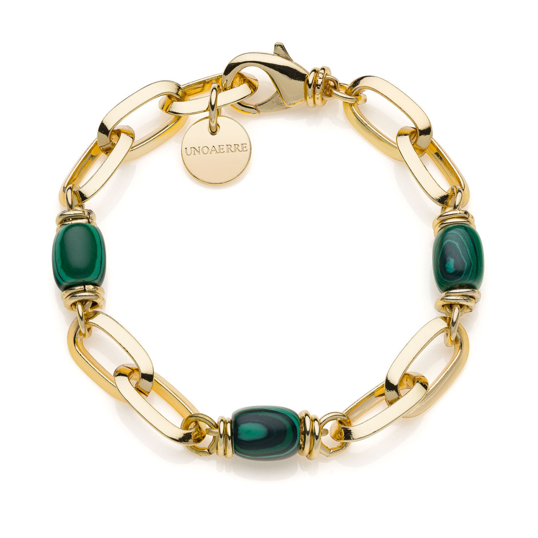 Bracciale Donna Unoaerre Bronzo Dorato Catena Con Malachite Verde 540251