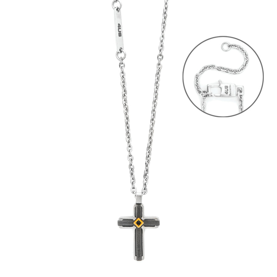 Collana Uomo 4US Cesare Paciotti Acciaio Croce Zircone Oro 18 KT 4UCL8301