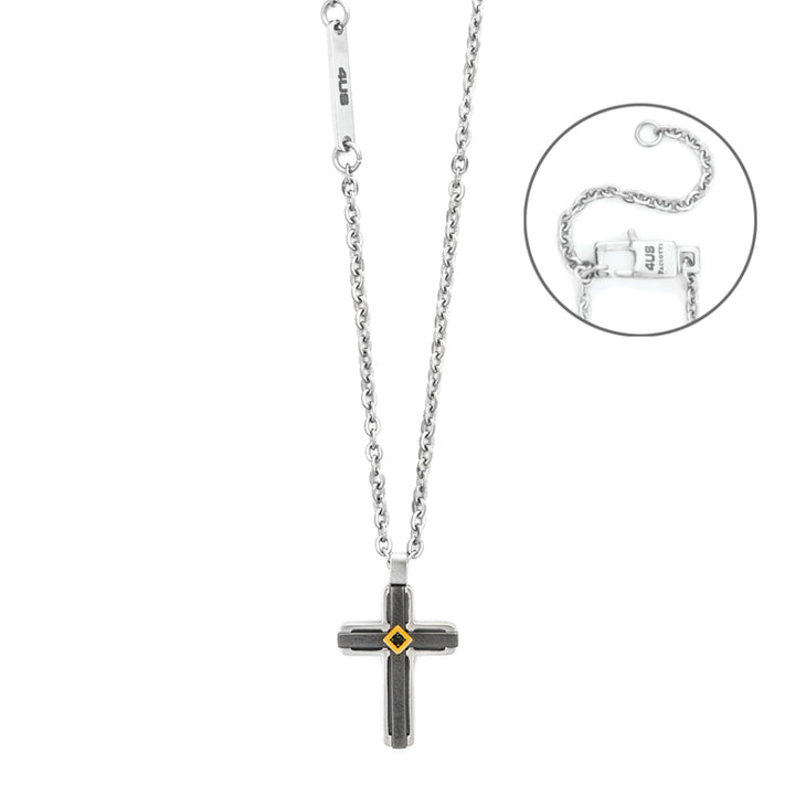 Collana Uomo 4US Cesare Paciotti Acciaio Croce Zircone Oro 18 KT 4UCL8301