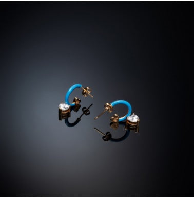 Orecchini Donna Chiara Ferragni Acciaio Zircone Bianchi a forma di cuore smaltati azzurro
