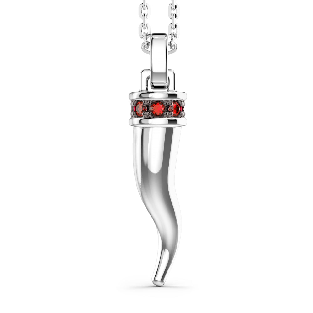 Collana Uomo Zancan Argento 925 Corno Pendente Zirconi Rossi ESC186-RO