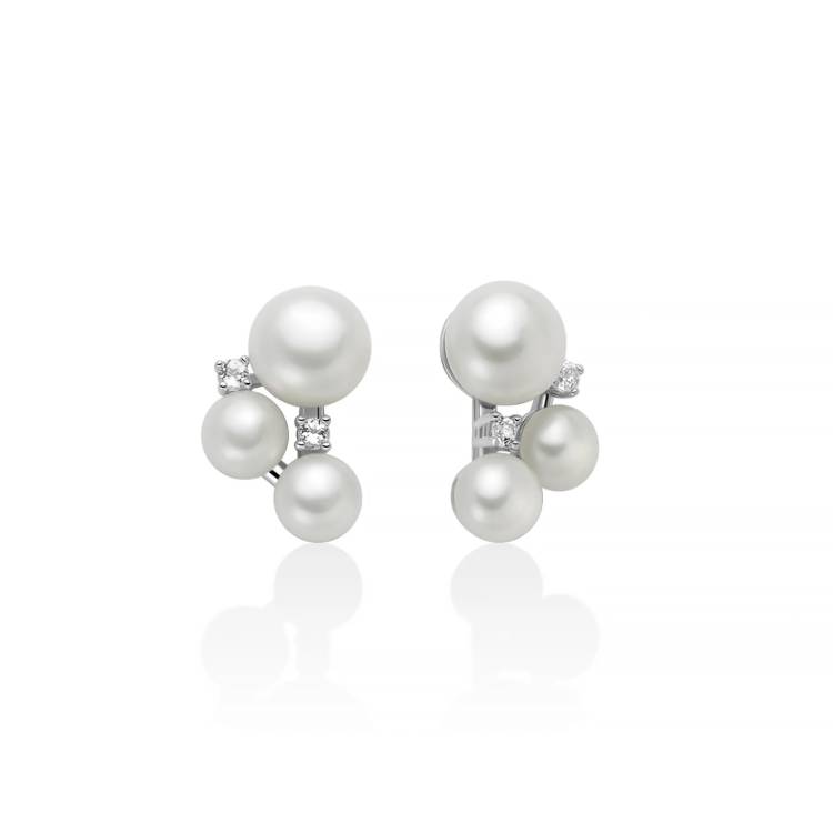 Orecchini Donna Miluna Andromeda Argento 925 Perle Oriente Topazi Bianchi PER2890