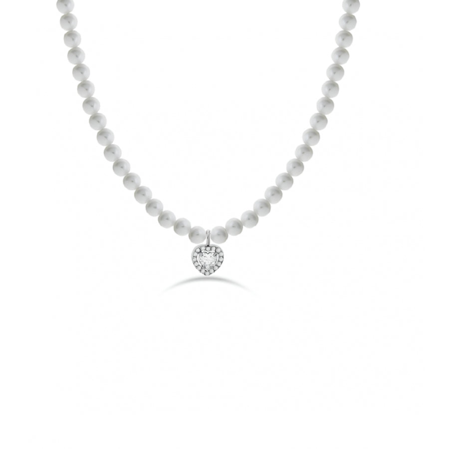 Collana Donna Liu Jo Acciaio Perle Bianche cuore  Zirconi Bianchi LJ2577