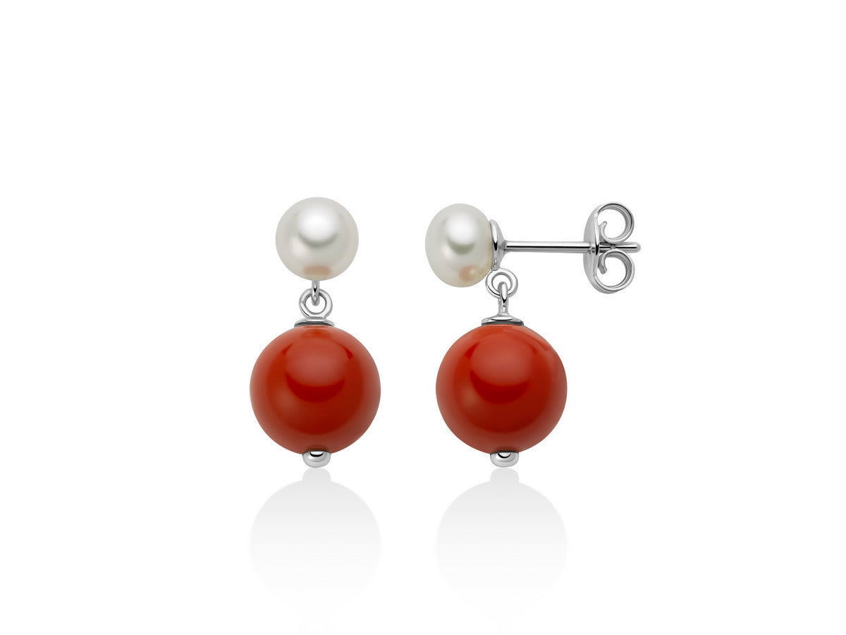Orecchini Donna Miluna Argento 925 Perla Agglomerato Corallo Rosso PER2817