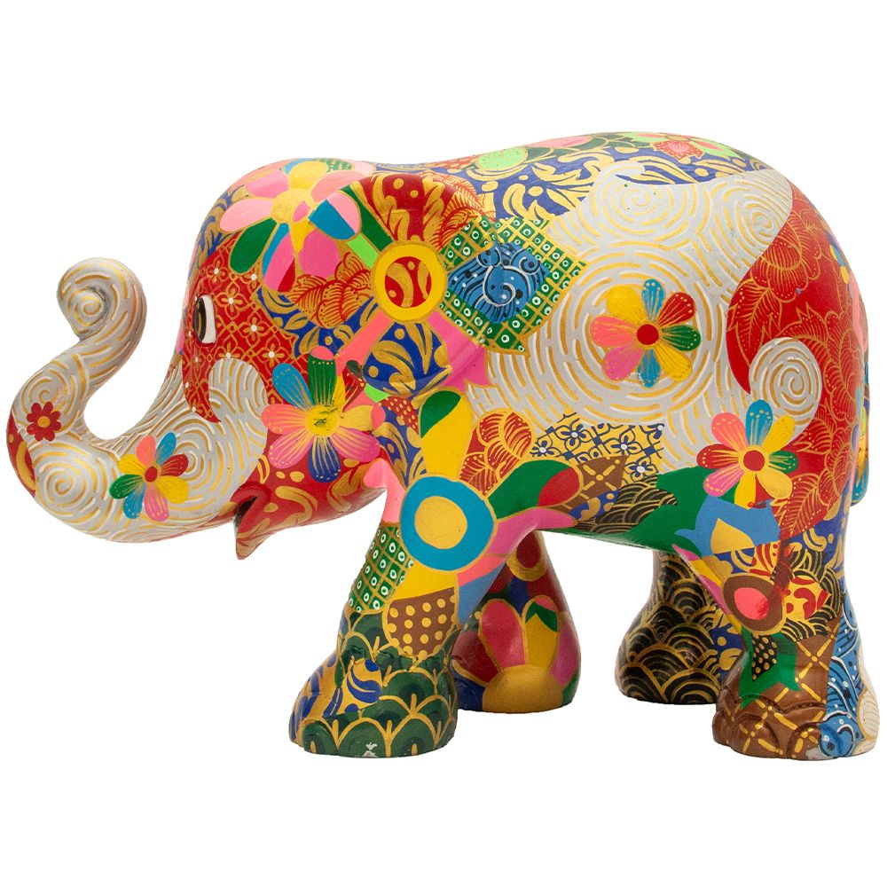 Scultura Elefante Onlylux Sarong 20 cm Resina Dipinto A Mano 8858831261341