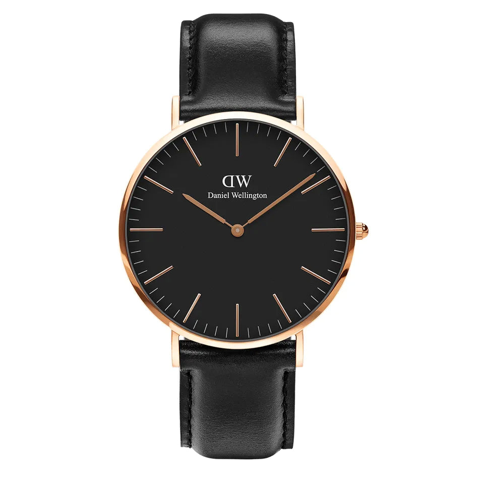 Orologio Uomo Daniel Wellington Quarzo Acciaio Rosè Pelle Nero 40 mm DW00100127