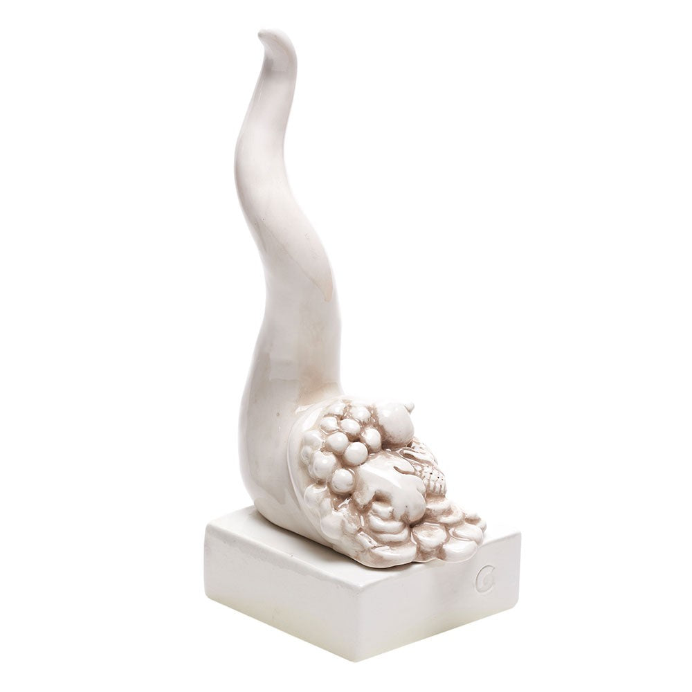 Corno Portafortuna Cornucopia Ceramica Bianca Macrì TE115