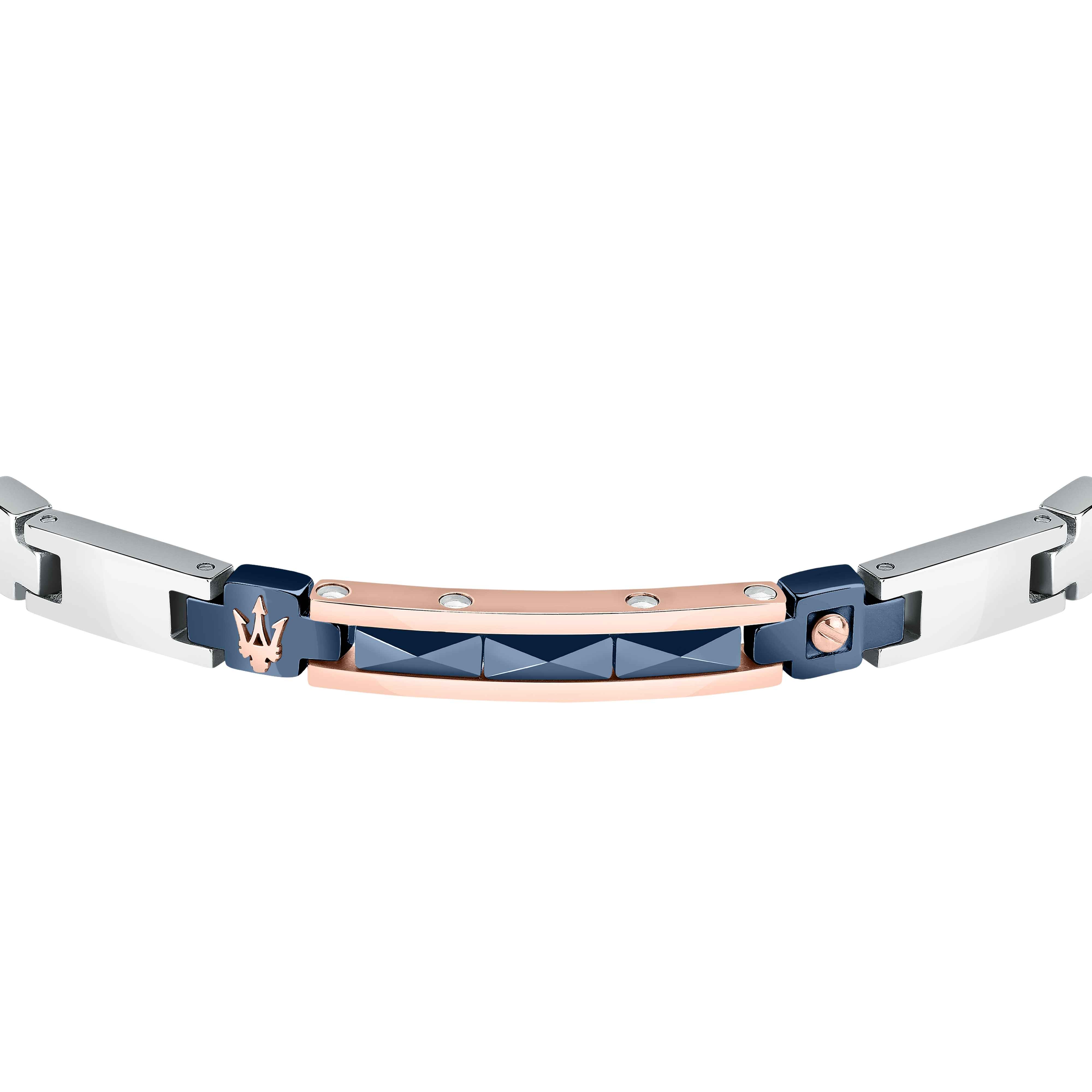 Bracciale Uomo Maserati Acciaio Rosè Ceramica Blu Logo Tridente JM224ATZ38