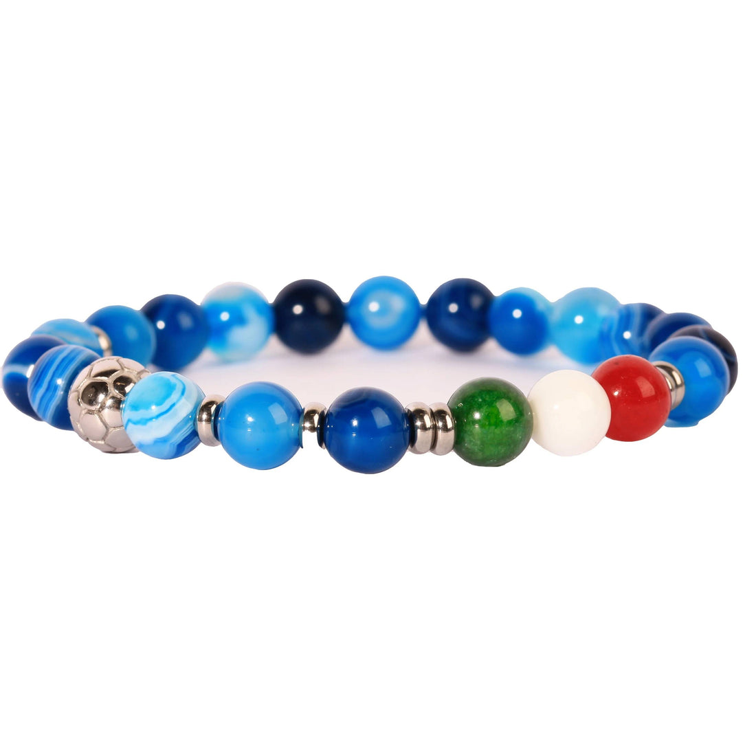 Bracciale Uomo Ivan Basile Acciaio Elastico Azzurro Napoli Tricolore Pallone SQ-M-2