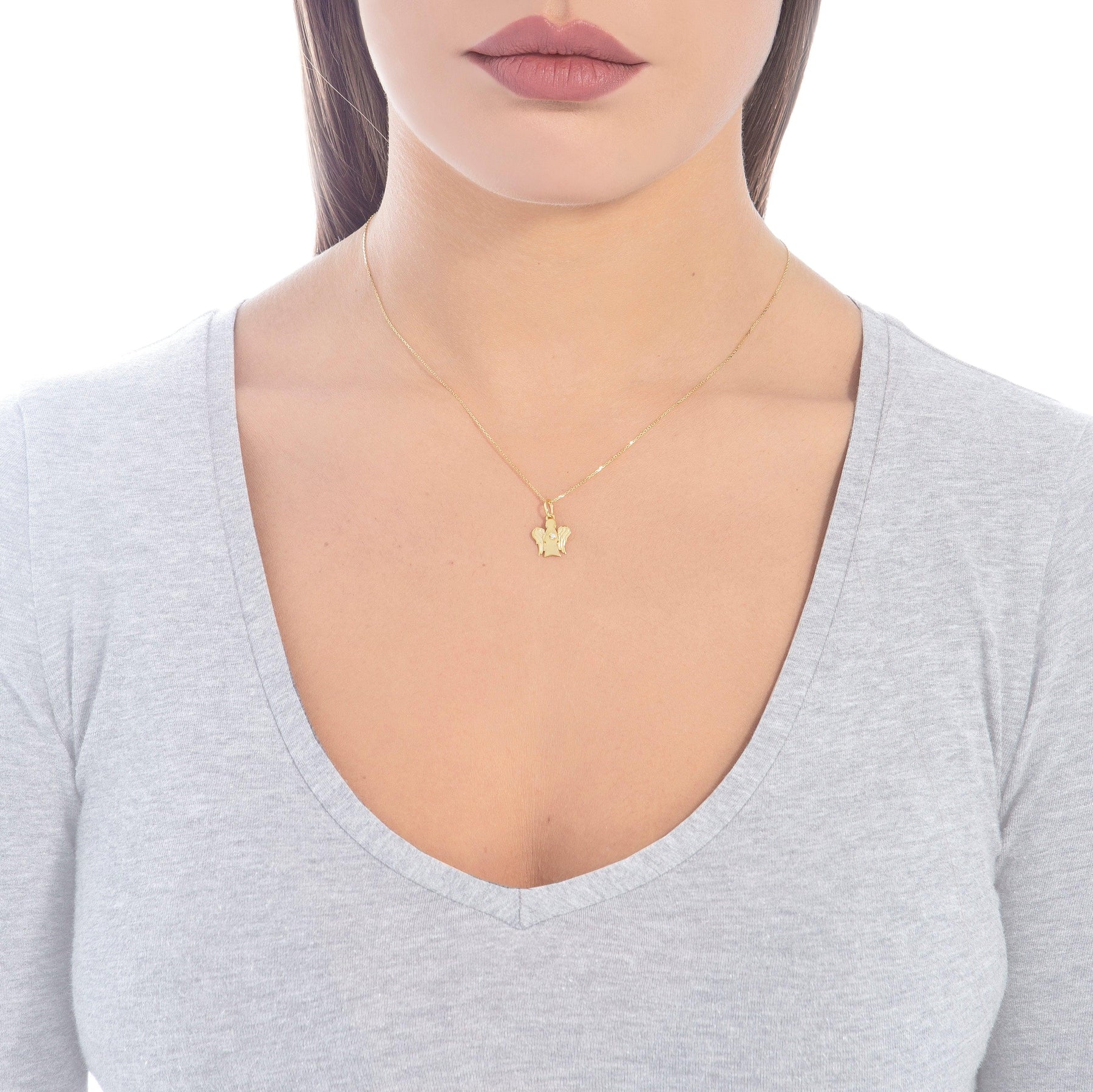 Collana Donna Oro Giallo 9 KT Angelo Lucido Diamante Bianco NKT264