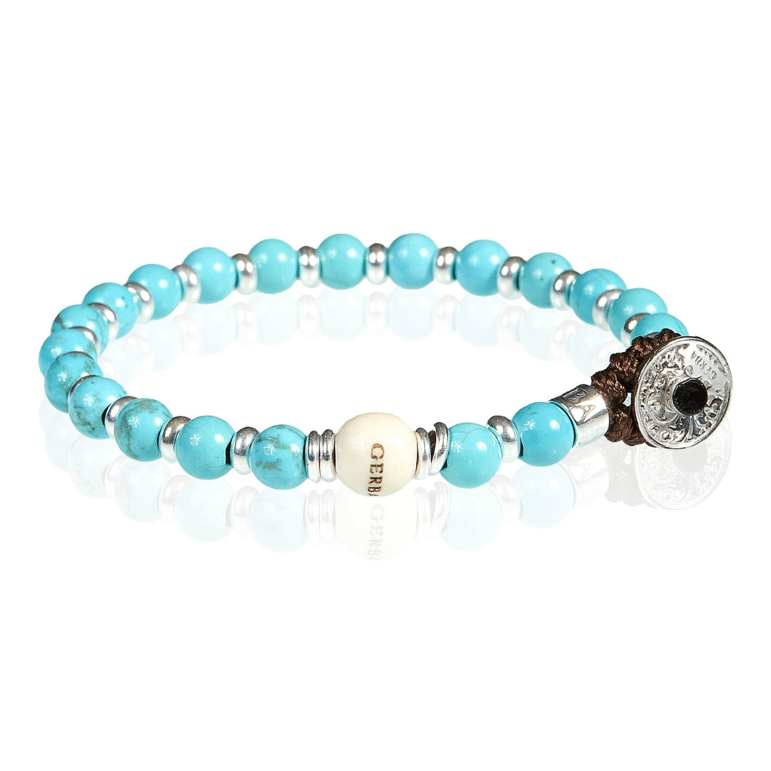 Bracciale Unisex Gerba Argento 925 Elastico Pietra Turchese Naturale COD.061