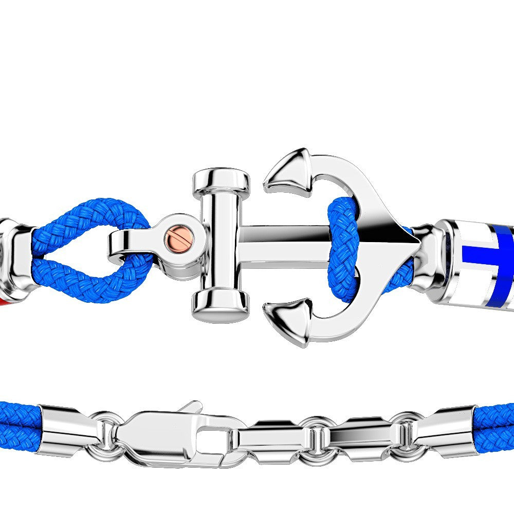 Bracciale Uomo Zancan Argento 925 Kevlar Azzurro Smalto Bandiere Ancora EXB621-R-AZ