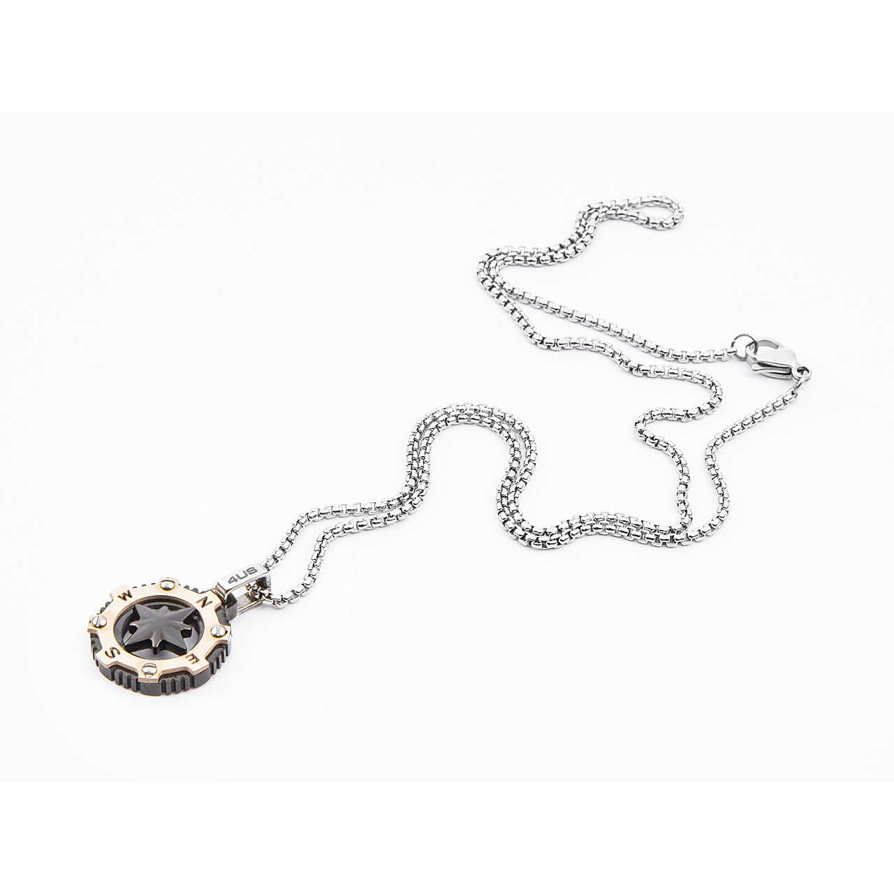 Collana Uomo 4US Cesare Paciotti Acciaio nero e Bianco con  rosa dei venti  4UCL4072