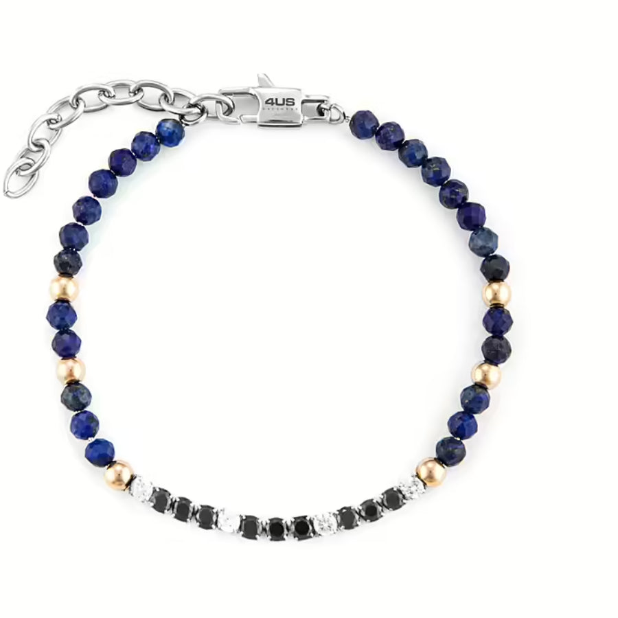 Bracciale Uomo 4US Cesare Paciotti Acciaio Rosè Biglie Zirconi Neri Bianchi 4UBR6224