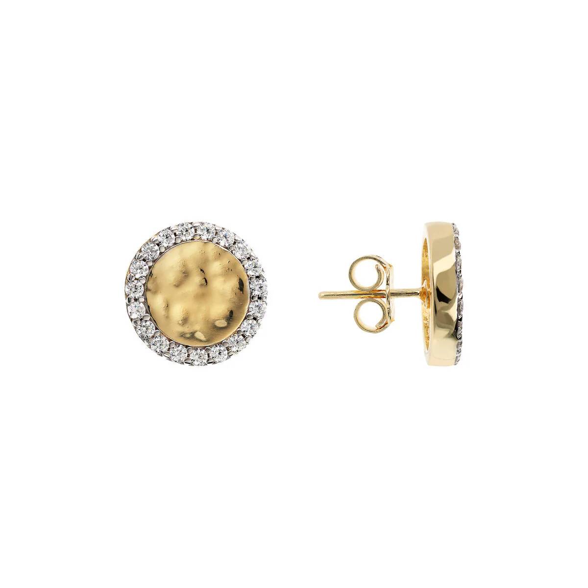 Orecchini Donna Etrusca Gioielli Argento 925 Disco Martellato Zirconi WSET00726.YG