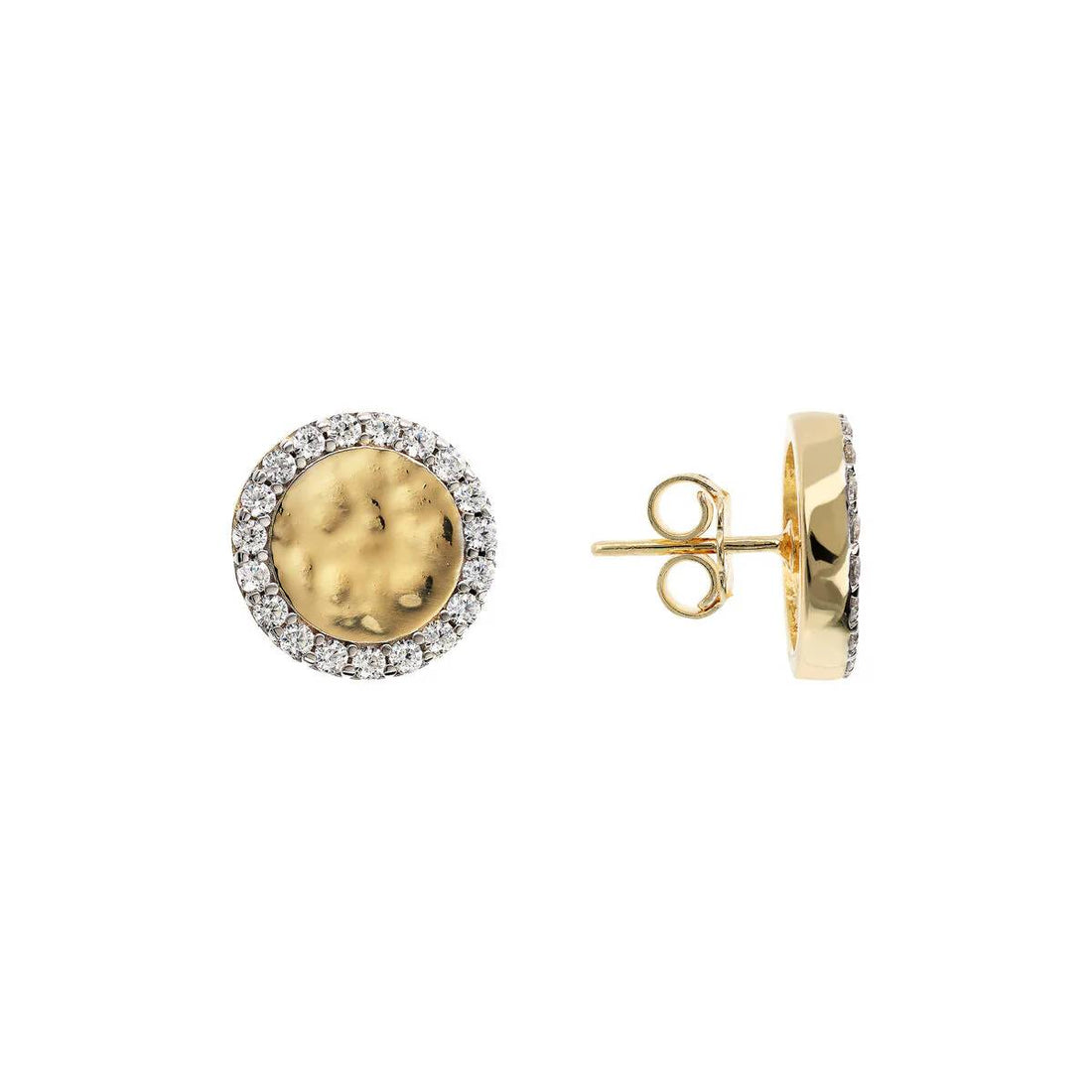 Orecchini Donna Etrusca Gioielli Argento 925 Disco Martellato Zirconi WSET00726.YG