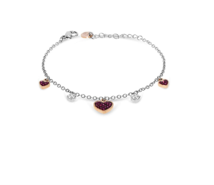 Bracciale Donna Liu Jo Acciaio Catena Maglia Rollò con Cuori Zirconati LJ2326