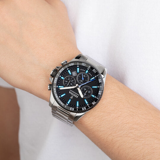 Orologio Uomo Festina Cronografo Nero Blu Data Acciaio 10 ATM F20560/5