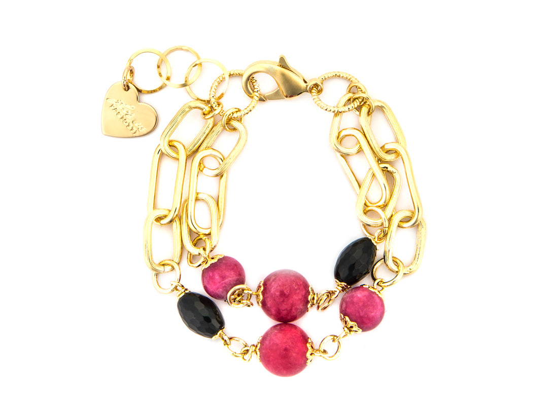 Bracciale Donna Acciaio dorato 4US cesare paciotti  quarzo rosa e onice 4UBR7922W