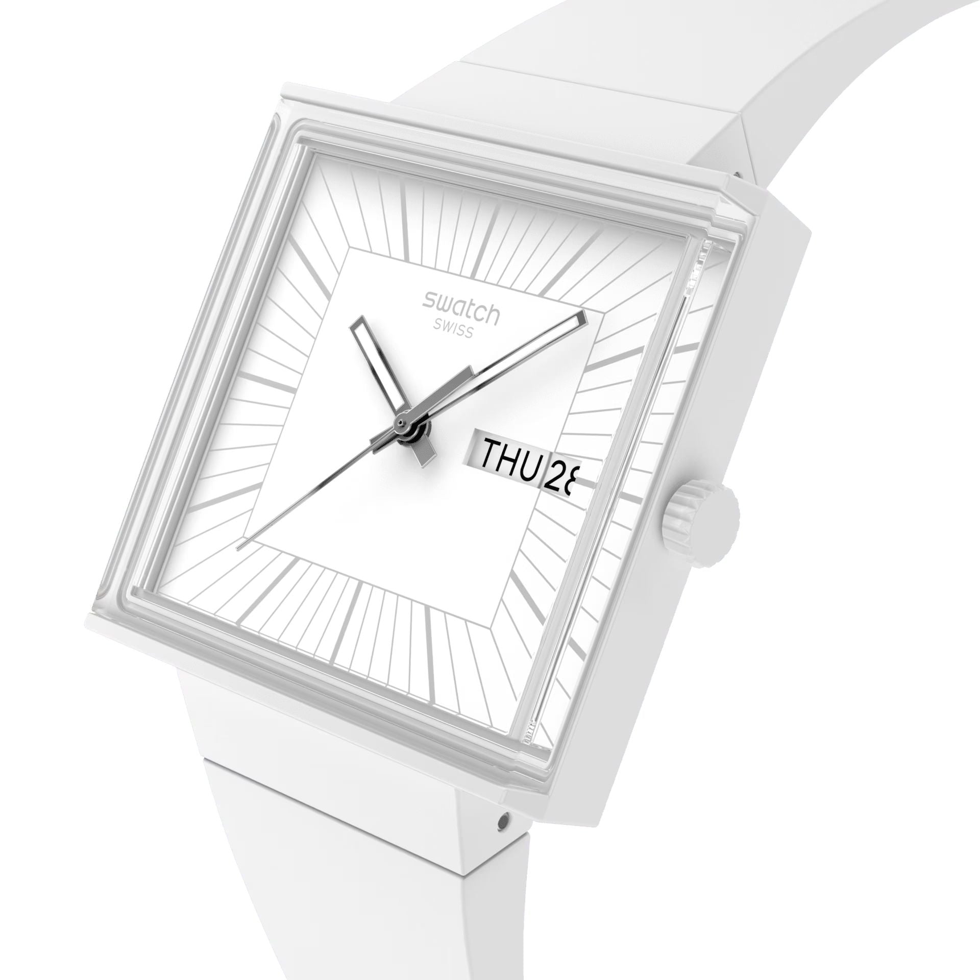 Orologio Unisex Swatch What IF ALLWHITE Cassa Quadrata Bianco SO34W700