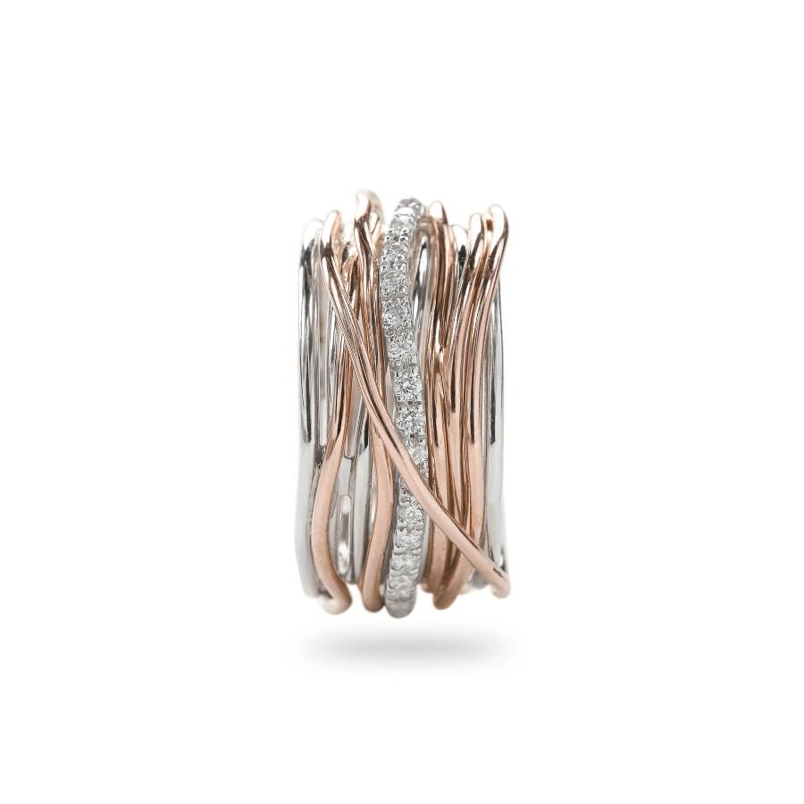 Anello Donna Filo Della Vita 13 Fili Oro Rosa Diamanti Bianchi Misura 17 AN13ARBT