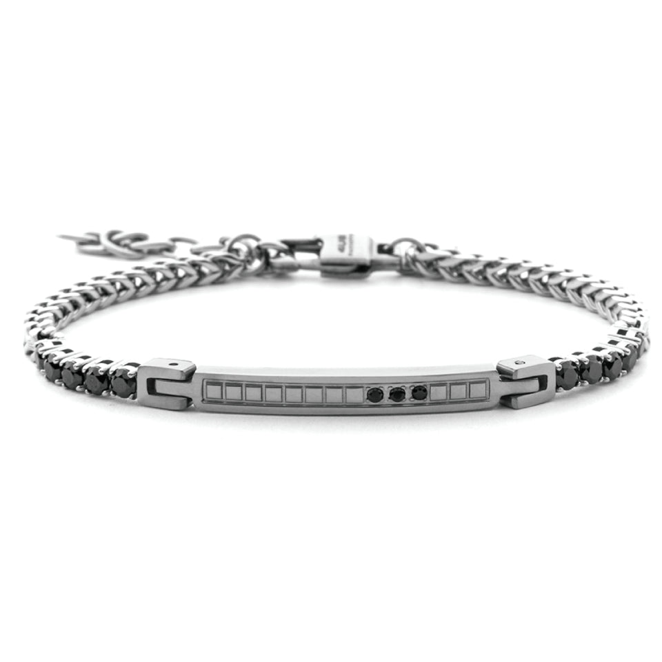 Bracciale 4US Cesare Paciotti Targhetta Acciaio Zirconi Neri 4UBR7553