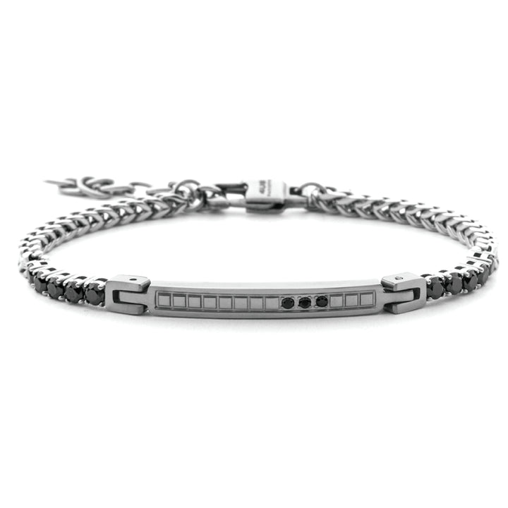 Bracciale 4US Cesare Paciotti Targhetta Acciaio Zirconi Neri 4UBR7553