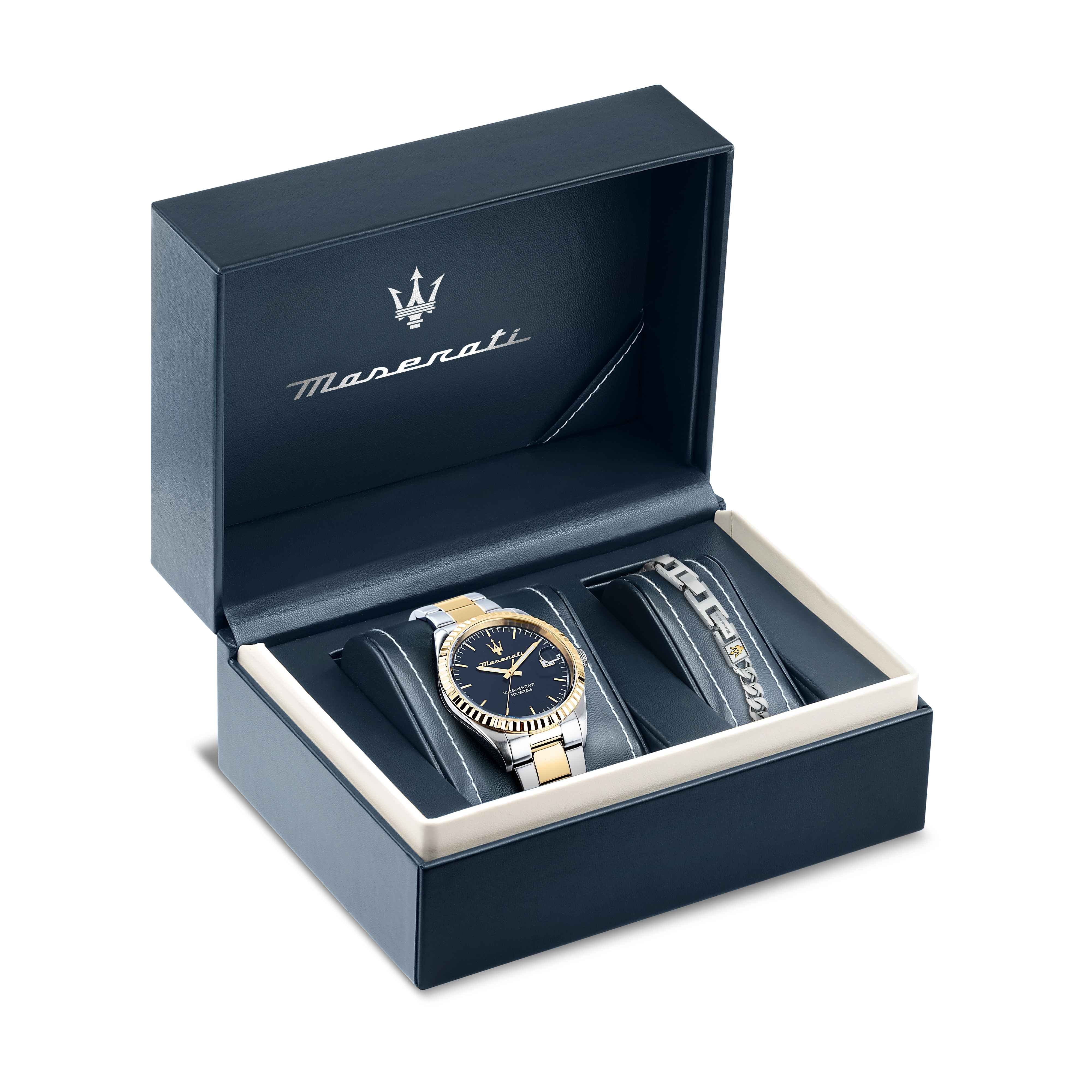 Orologio Uomo Maserati Set Box Bracciale Acciaio Bicolore Quarzo Data R8853100033