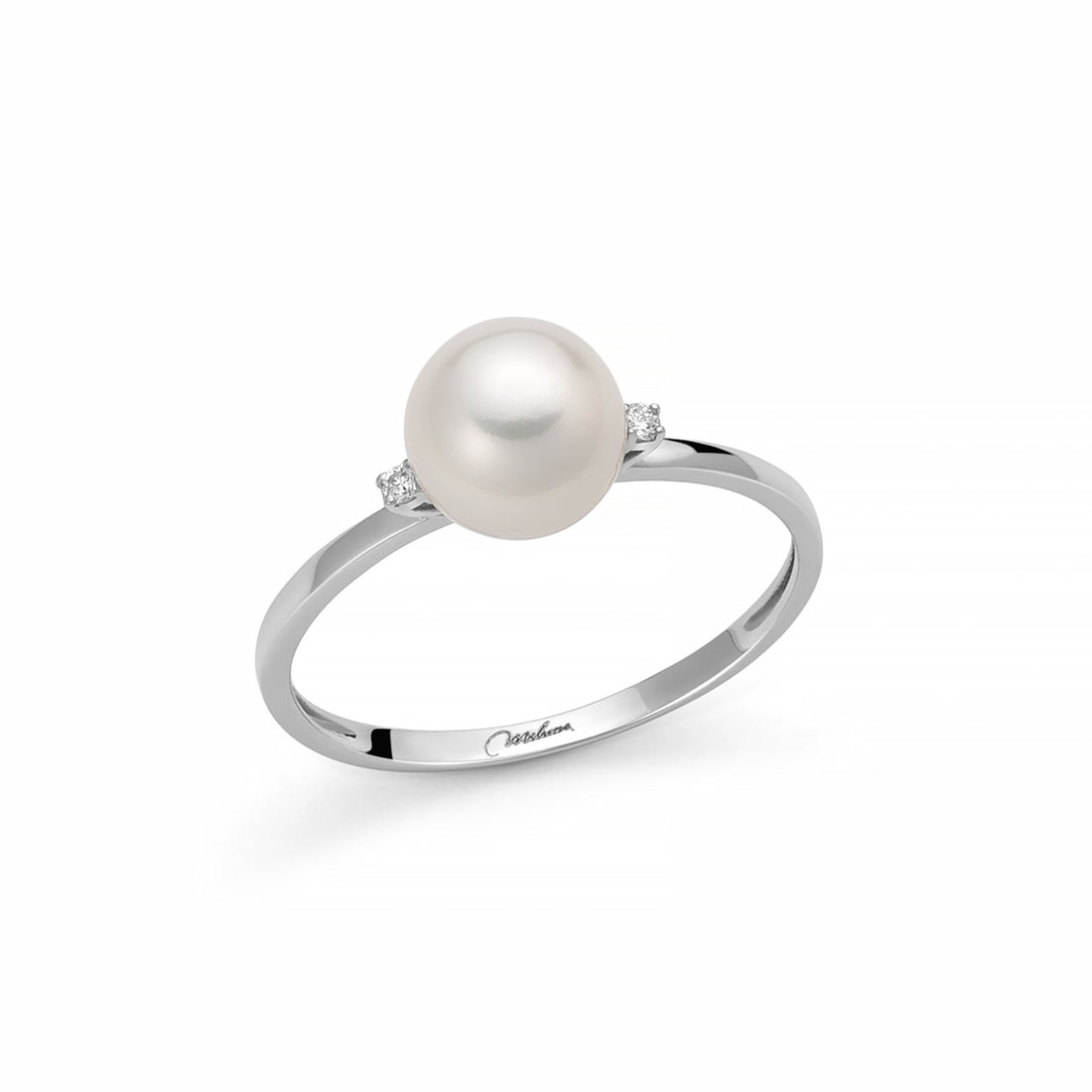 Anello Donna Miluna Oro Bianco 750 Solitario Perla 7-7,5 mm Diamanti PLI1666