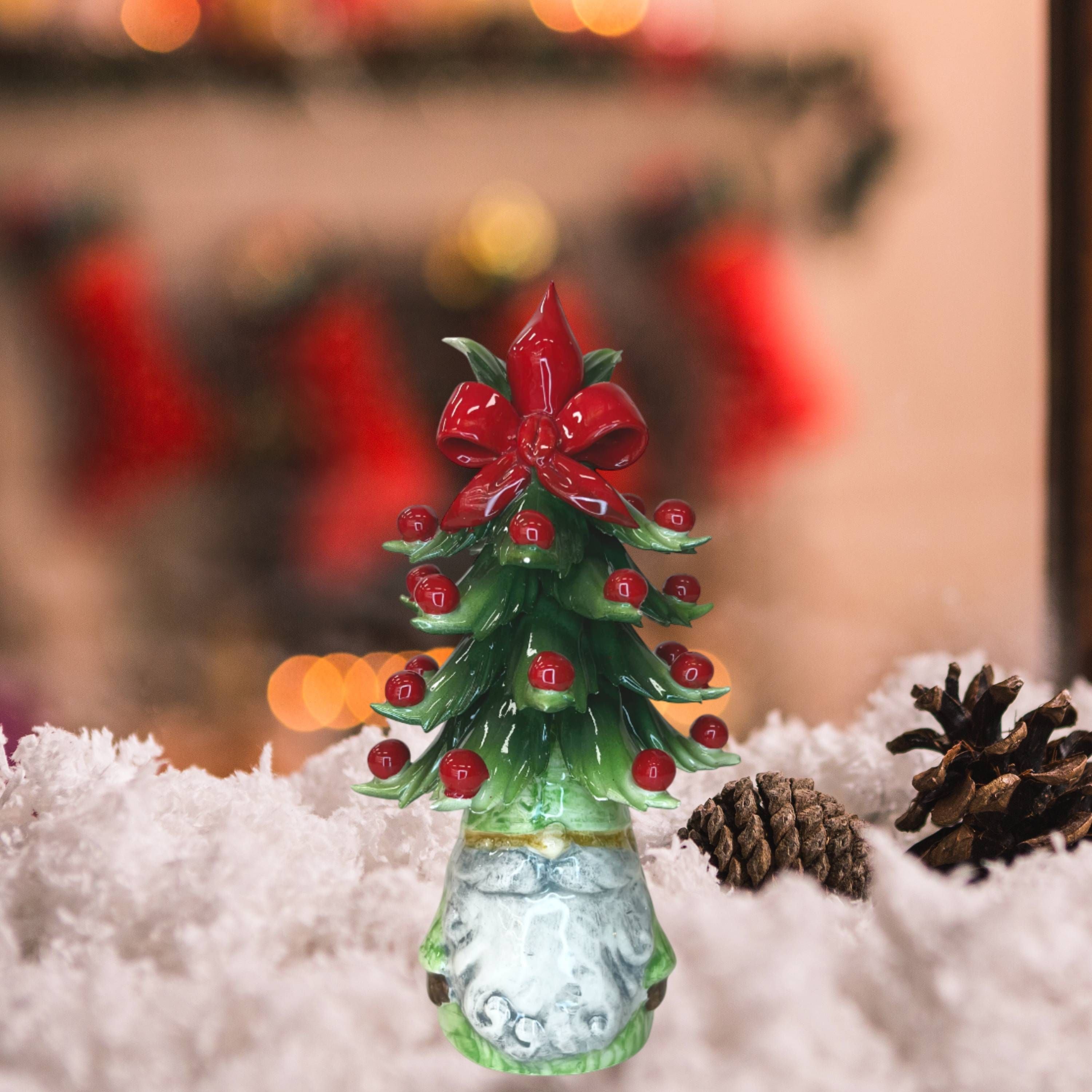 Gnomo Albero di Natale Capodimonte Verde Fiocco 22 cm CAP5