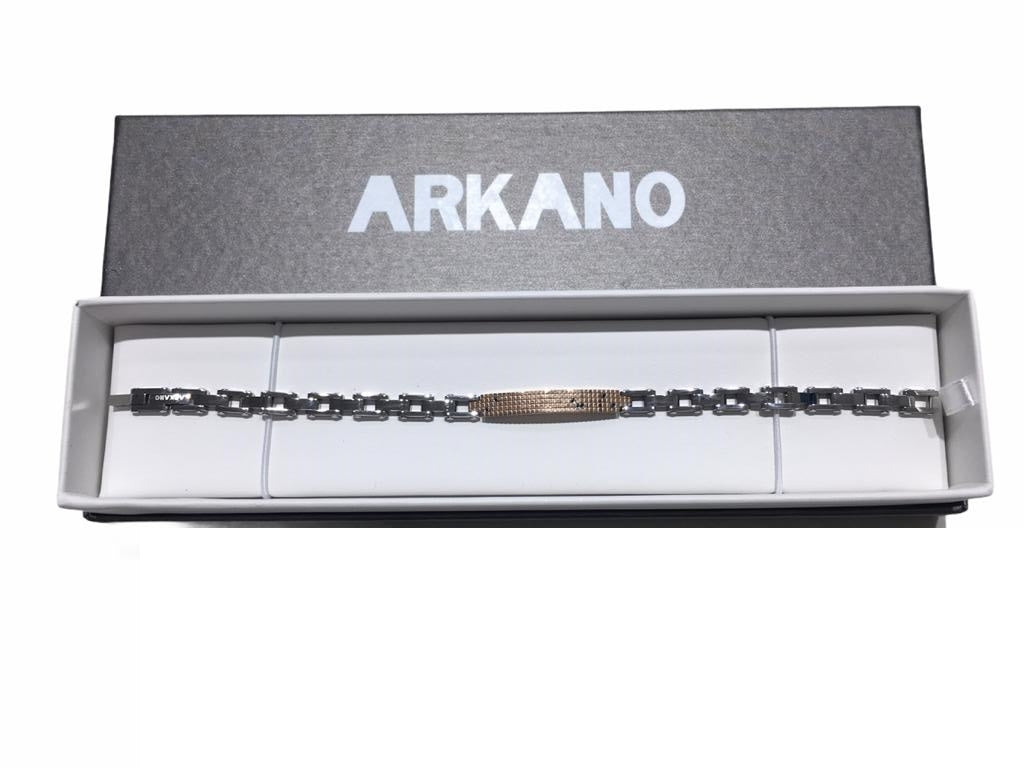 Bracciale Uomo Arkano Acciaio Placchetta Rosè Zirconi Neri BAC71R