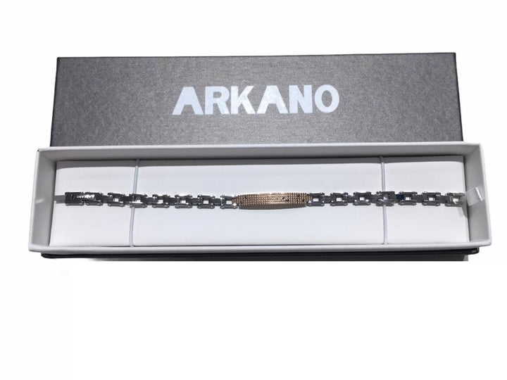 Bracciale Uomo Arkano Acciaio Placchetta Rosè Zirconi Neri BAC71R