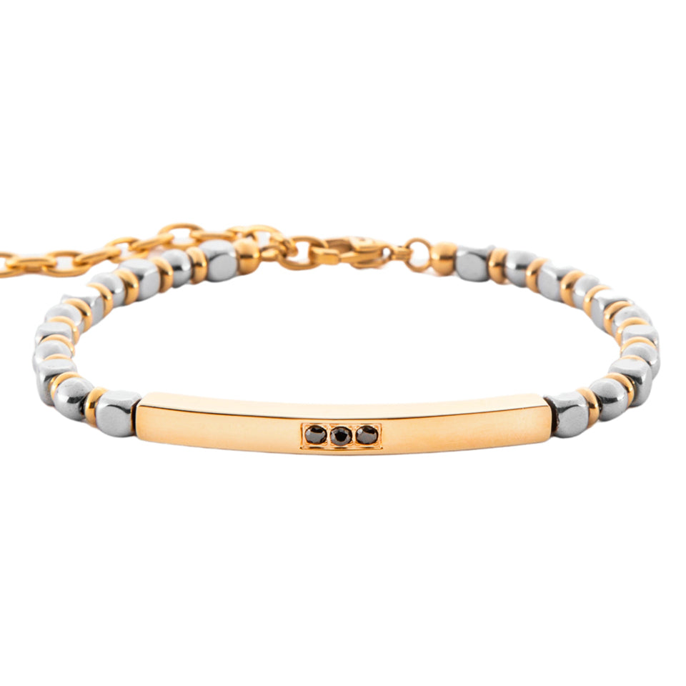 Bracciale 4US Cesare Paciotti Uomo Cubi Acciaio Bicolore Zirconi Neri 4UBR6999