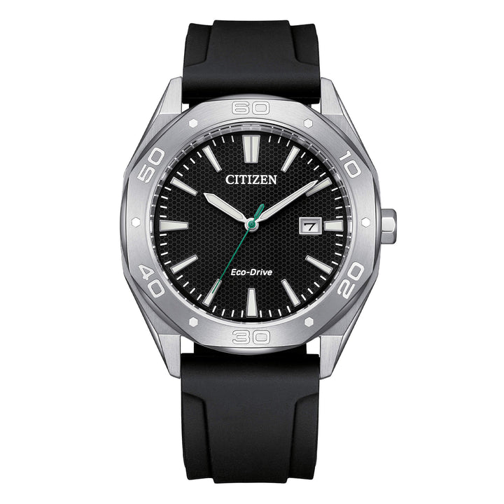 Orologio Uomo Citizen Nero Eco-Drive Solo Tempo Acciaio Gomma Data BM7631-01E