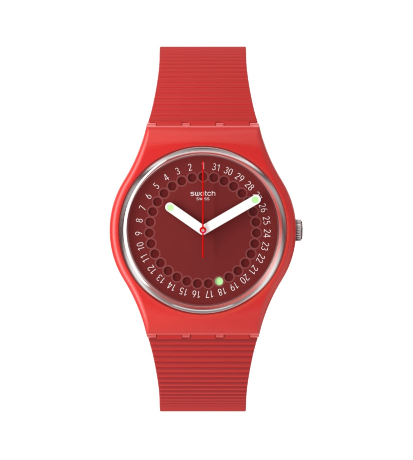 Orologio Uomo Swatch Quarzo Solo Tempo Data Numeri Rosso SO28R400