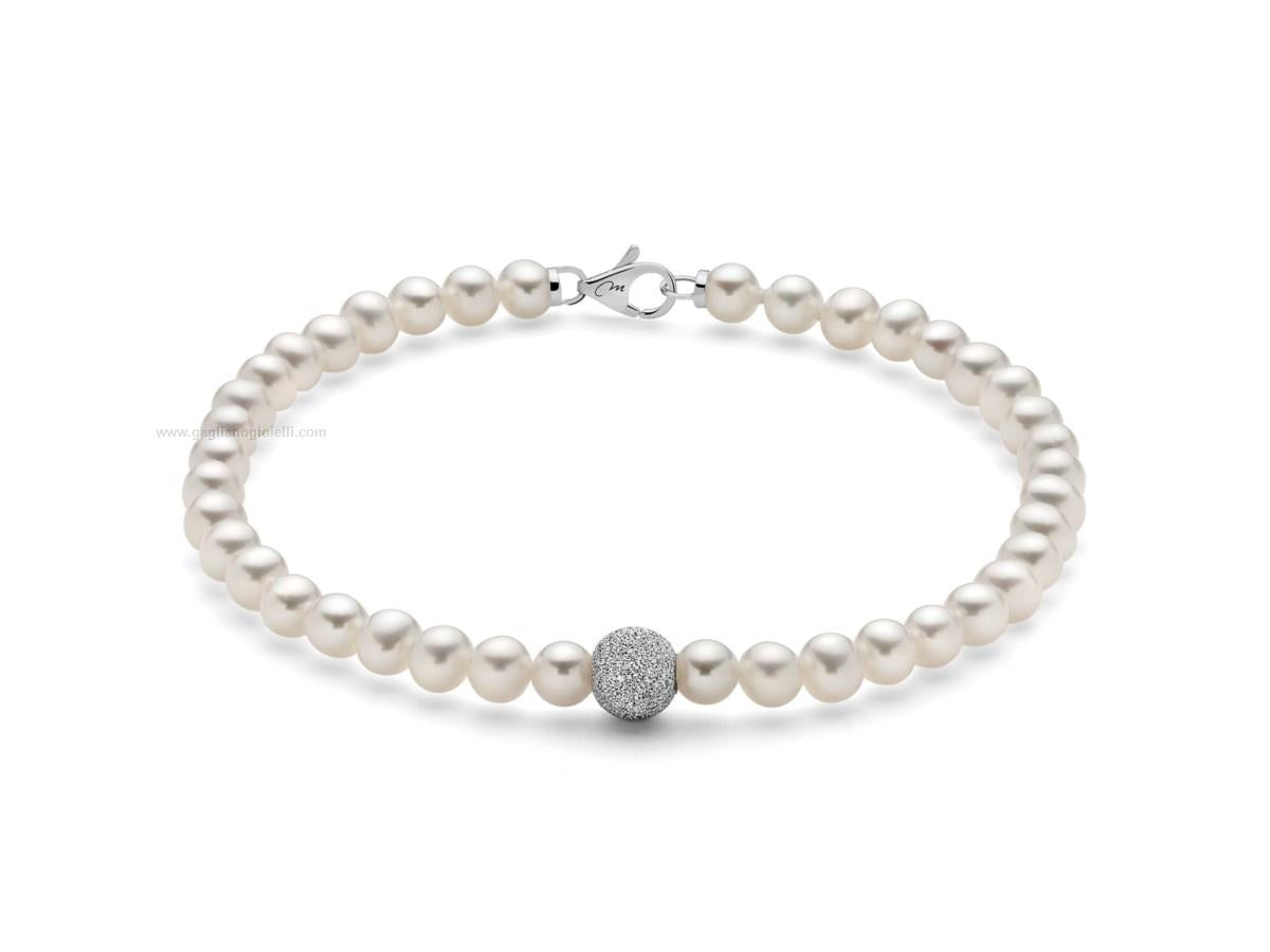 Bracciale Donna Miluna Perle 4-4,5 mm Biglia Diamantata Centrale Oro Bianco PBR893V